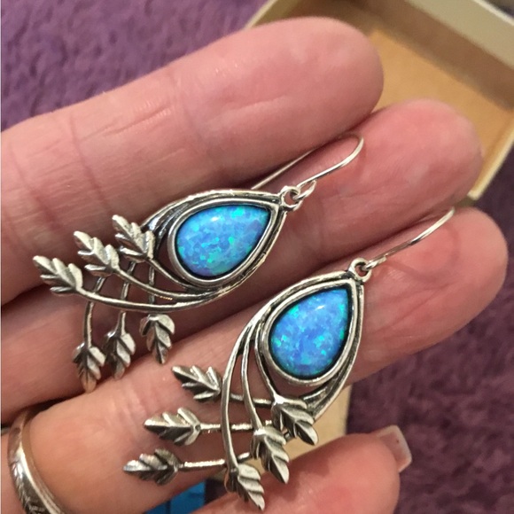 NWT Natural Blue Opal Bold Dangle Earrings - Picture 9 of 11